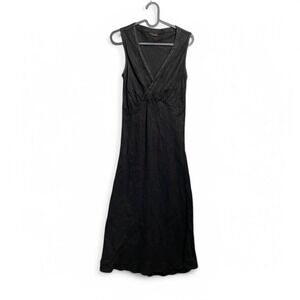Black Linen Maxi Dress Sleeveless V Neck A Line Babydoll Long Flowy Casual XS